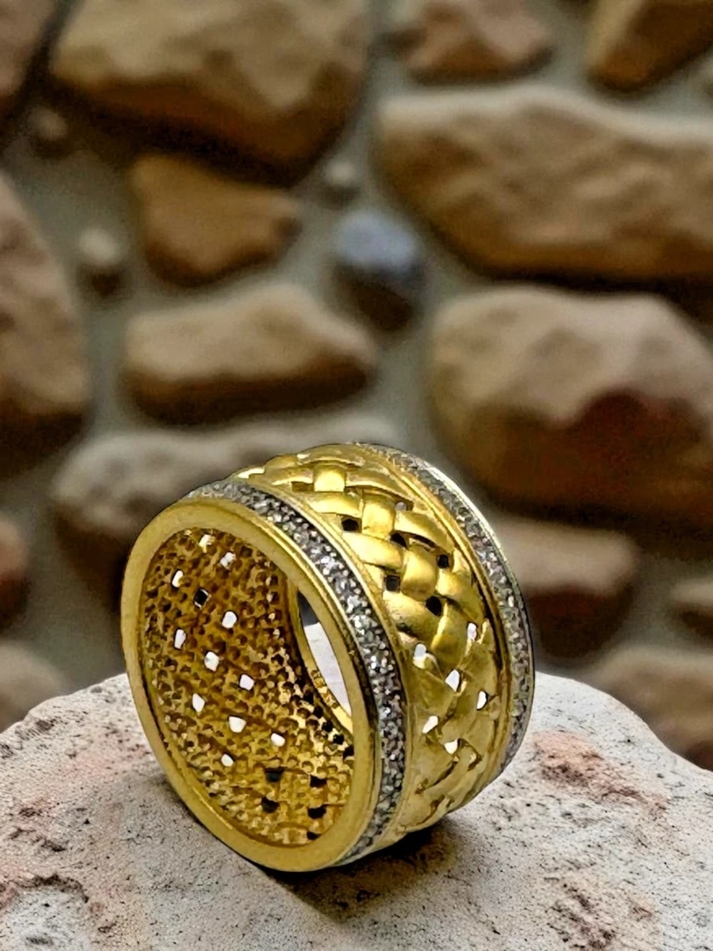 Gold-Plated 925 Sterling Silver Lattice Ring